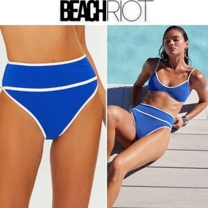 Beach Riot Carlotta Bottom Riviera Azure Blue and White Bikini High-Cut Design S